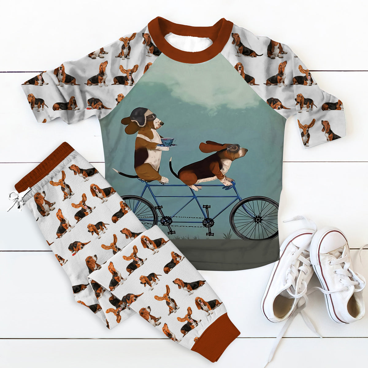 Basset Hound Pajama Set |Sleepwear Pjs Sets | Raglan Shirt Pants Set