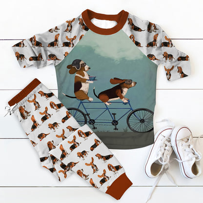 Basset Hound Pajama Set |Sleepwear Pjs Sets | Raglan Shirt Pants Set