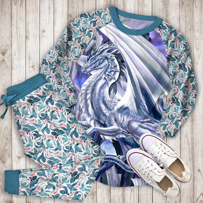 Dragon White Pajama Set | Pajamas | Cotton Sleepwear Sets | Soft Long Sleeve Pjs | Raglan Shirt and Pants Set