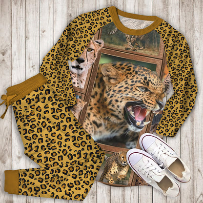 Cheetah Pajama Set |Sleepwear Pjs Sets | Raglan Shirt Pants Set