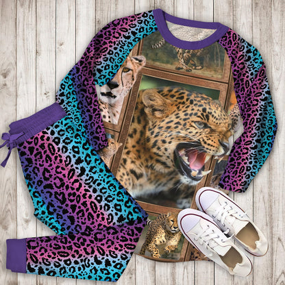 Cheetah Pajama Set |Sleepwear Pjs Sets | Raglan Shirt Pants Set