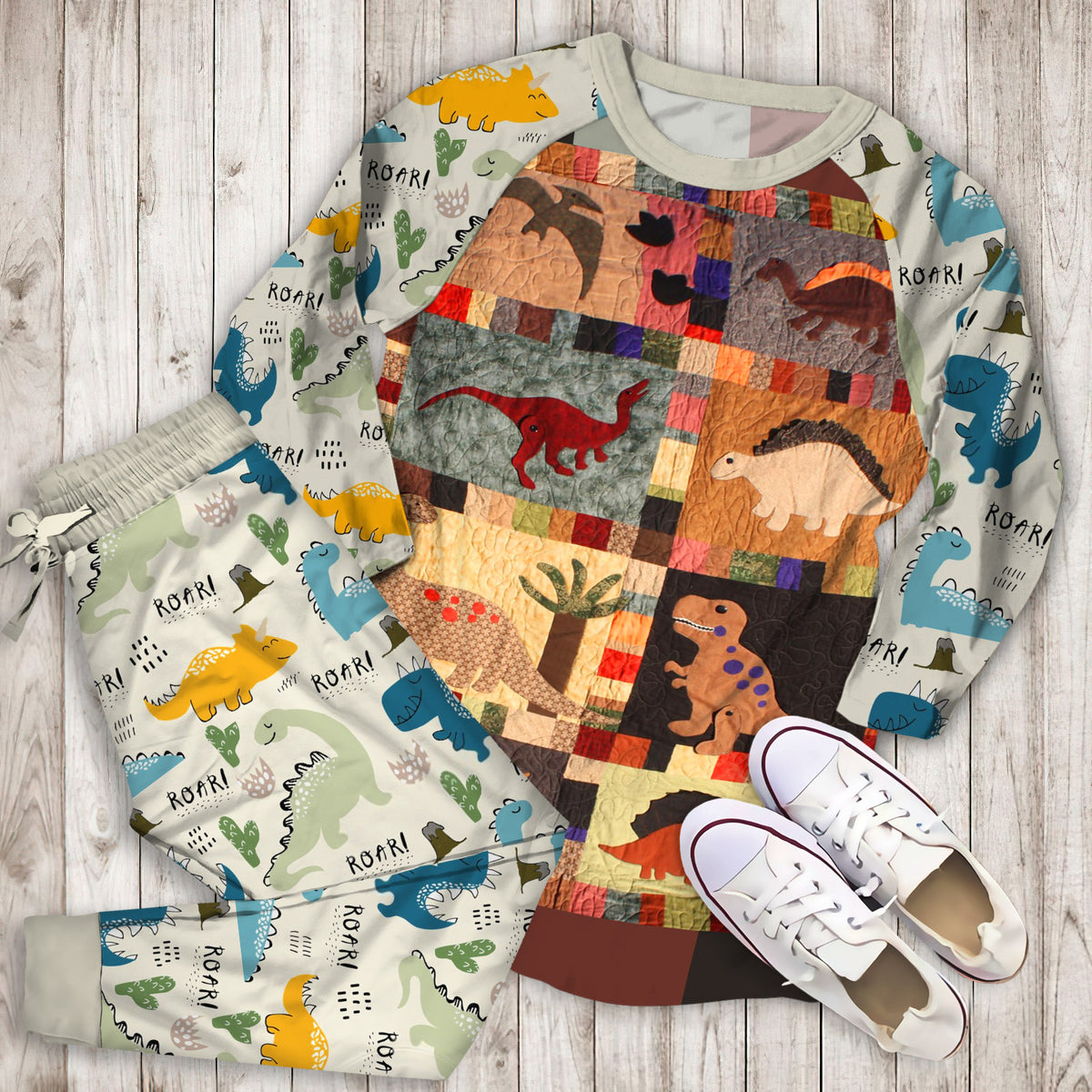 Dinosaur Pajama Set | Pajamas | Cotton Sleepwear Sets | Soft Long Sleeve Pjs | Raglan Shirt and Pants Set