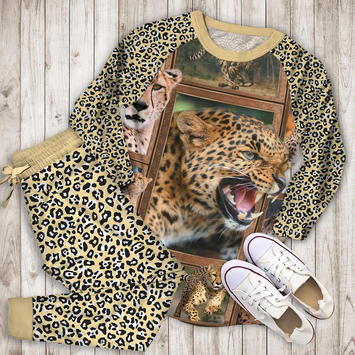 Cheetah Pajama Set |Sleepwear Pjs Sets | Raglan Shirt Pants Set