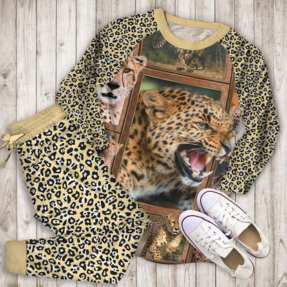 Cheetah Pajama Set |Sleepwear Pjs Sets | Raglan Shirt Pants Set