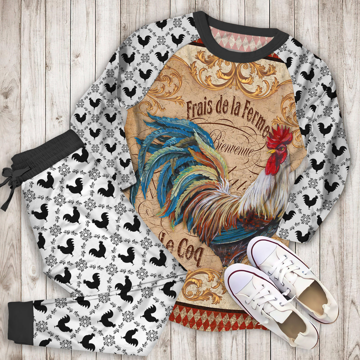 Rooster Pajama Set | Pajamas | Cotton Sleepwear Sets | Soft Long Sleeve Pjs | Raglan Shirt and Pants Set