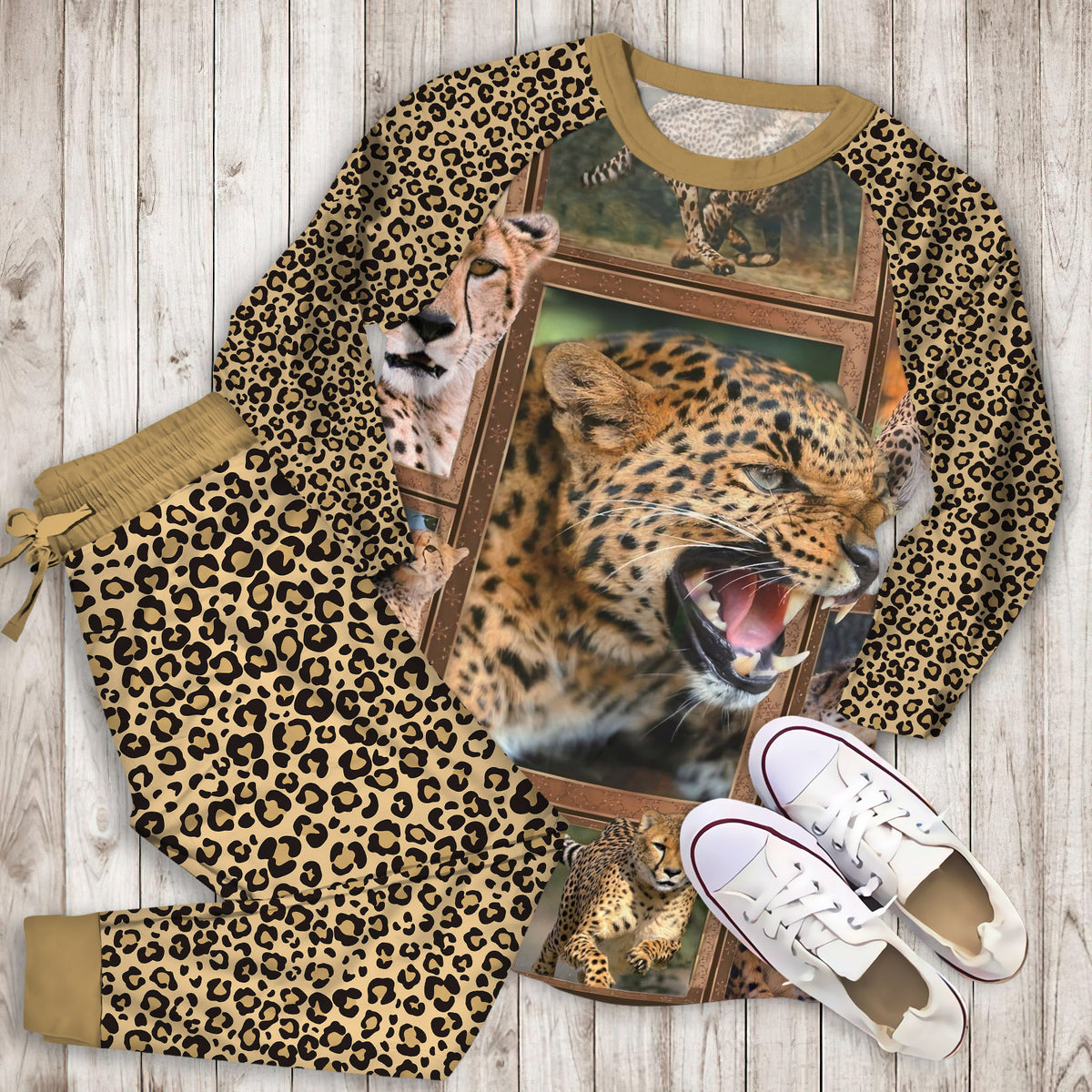 Cheetah Pajama Set |Sleepwear Pjs Sets | Raglan Shirt Pants Set