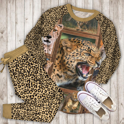 Cheetah Pajama Set |Sleepwear Pjs Sets | Raglan Shirt Pants Set