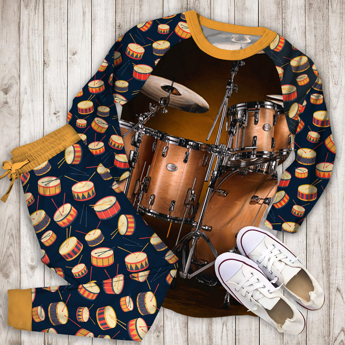 Drum Pajama Set | Pajamas | Cotton Sleepwear Sets | Soft Long Sleeve Pjs | Raglan Shirt and Pants Set