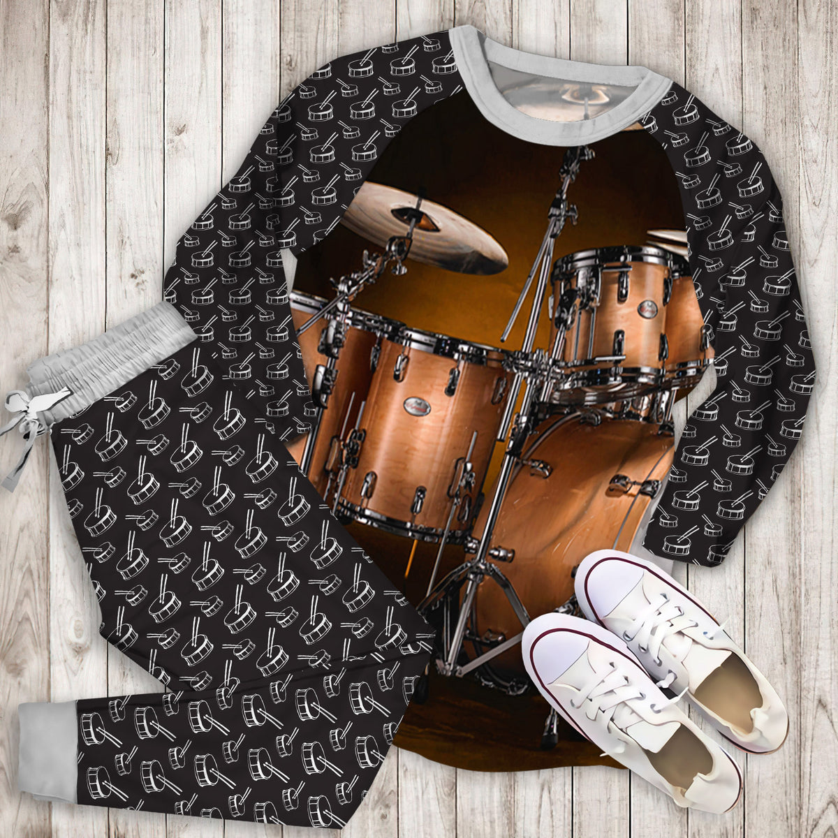 Drum Pajama Set | Pajamas | Cotton Sleepwear Sets | Soft Long Sleeve Pjs | Raglan Shirt and Pants Set