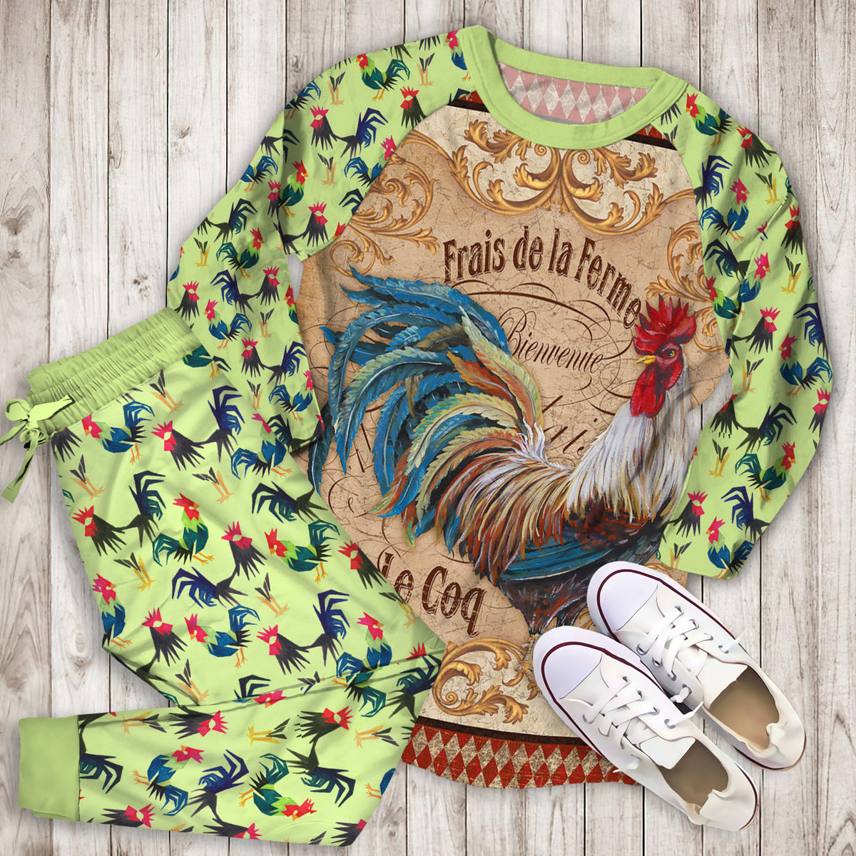 Rooster Pajama Set | Pajamas | Cotton Sleepwear Sets | Soft Long Sleeve Pjs | Raglan Shirt and Pants Set