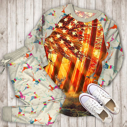 Deer Hunting Pajama Set | Pajamas | Cotton Sleepwear Sets | Soft Long Sleeve Pjs | Raglan Shirt and Pants Set