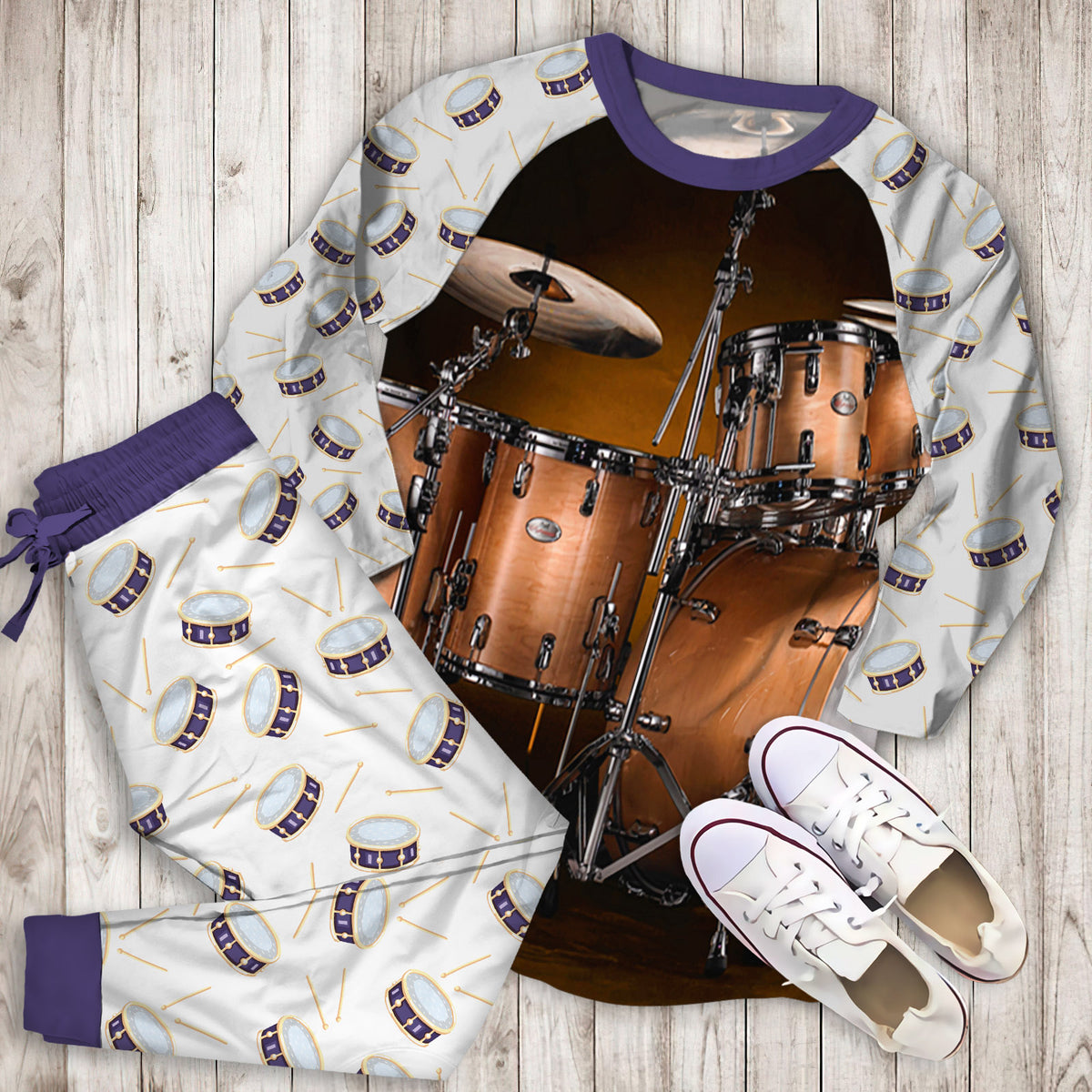 Drum Pajama Set | Pajamas | Cotton Sleepwear Sets | Soft Long Sleeve Pjs | Raglan Shirt and Pants Set