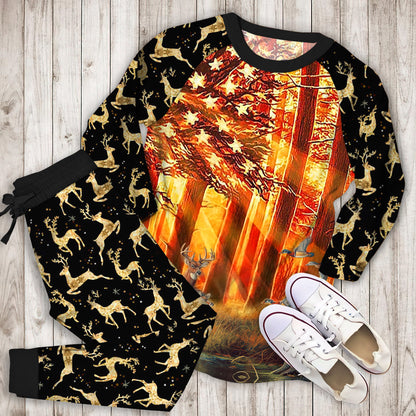 Deer Hunting Pajama Set | Pajamas | Cotton Sleepwear Sets | Soft Long Sleeve Pjs | Raglan Shirt and Pants Set