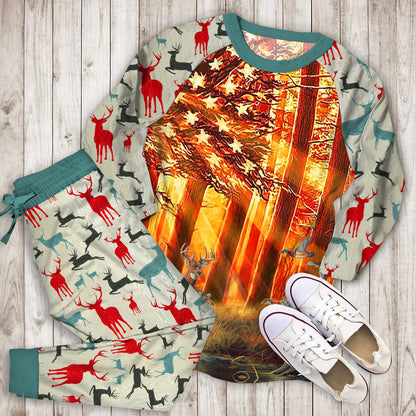 Deer Hunting Pajama Set | Pajamas | Cotton Sleepwear Sets | Soft Long Sleeve Pjs | Raglan Shirt and Pants Set