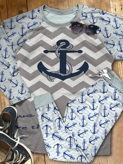 Wazzit Anchor Personalized Name Pajama Set |Sleepwear Pjs Sets | Raglan Shirt Pants Set