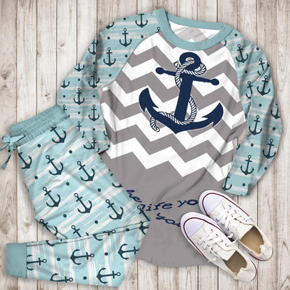 Wazzit Anchor Personalized Name Pajama Set |Sleepwear Pjs Sets | Raglan Shirt Pants Set