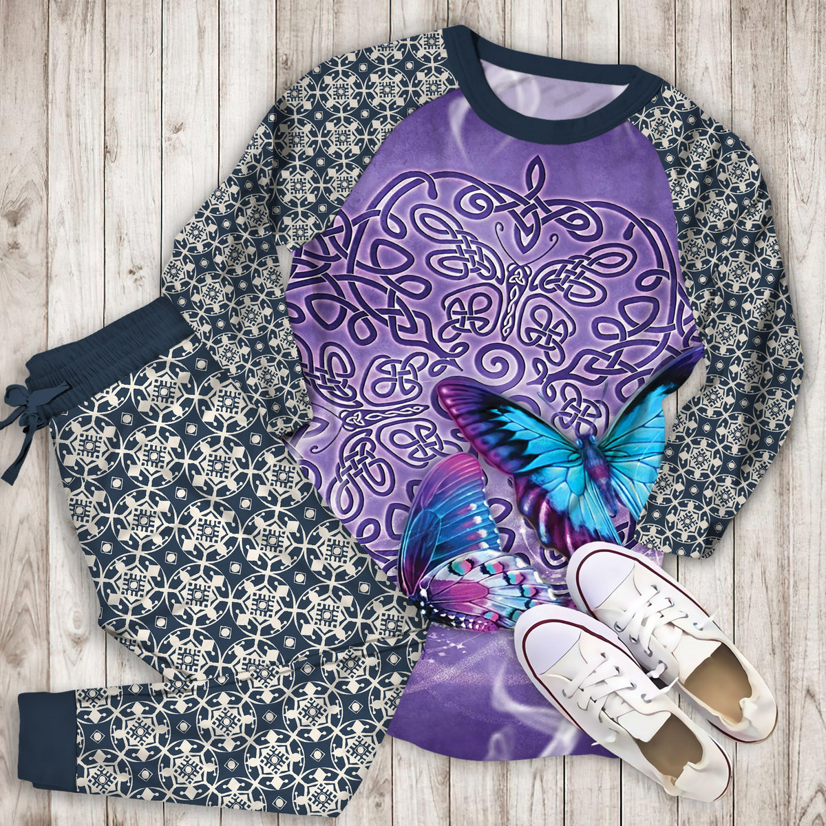 Celtic Butterfly Pajama Set | Pajamas | Cotton Sleepwear Sets | Soft Long Sleeve Pjs | Raglan Shirt and Pants Set