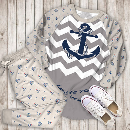 Wazzit Anchor Personalized Name Pajama Set |Sleepwear Pjs Sets | Raglan Shirt Pants Set