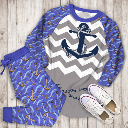 Wazzit Anchor Personalized Name Pajama Set |Sleepwear Pjs Sets | Raglan Shirt Pants Set