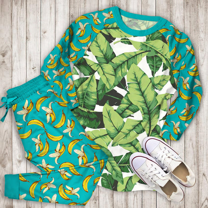 Banana Leaf Pajama Set | Pajamas | Cotton Sleepwear Sets | Soft Long Sleeve Pjs | Raglan Shirt and Pants Set