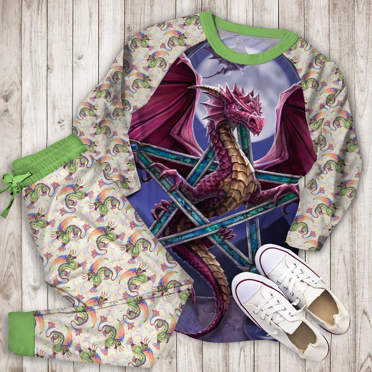 Dragon Pajama Set |Sleepwear Pjs Sets | Raglan Shirt Pants Set