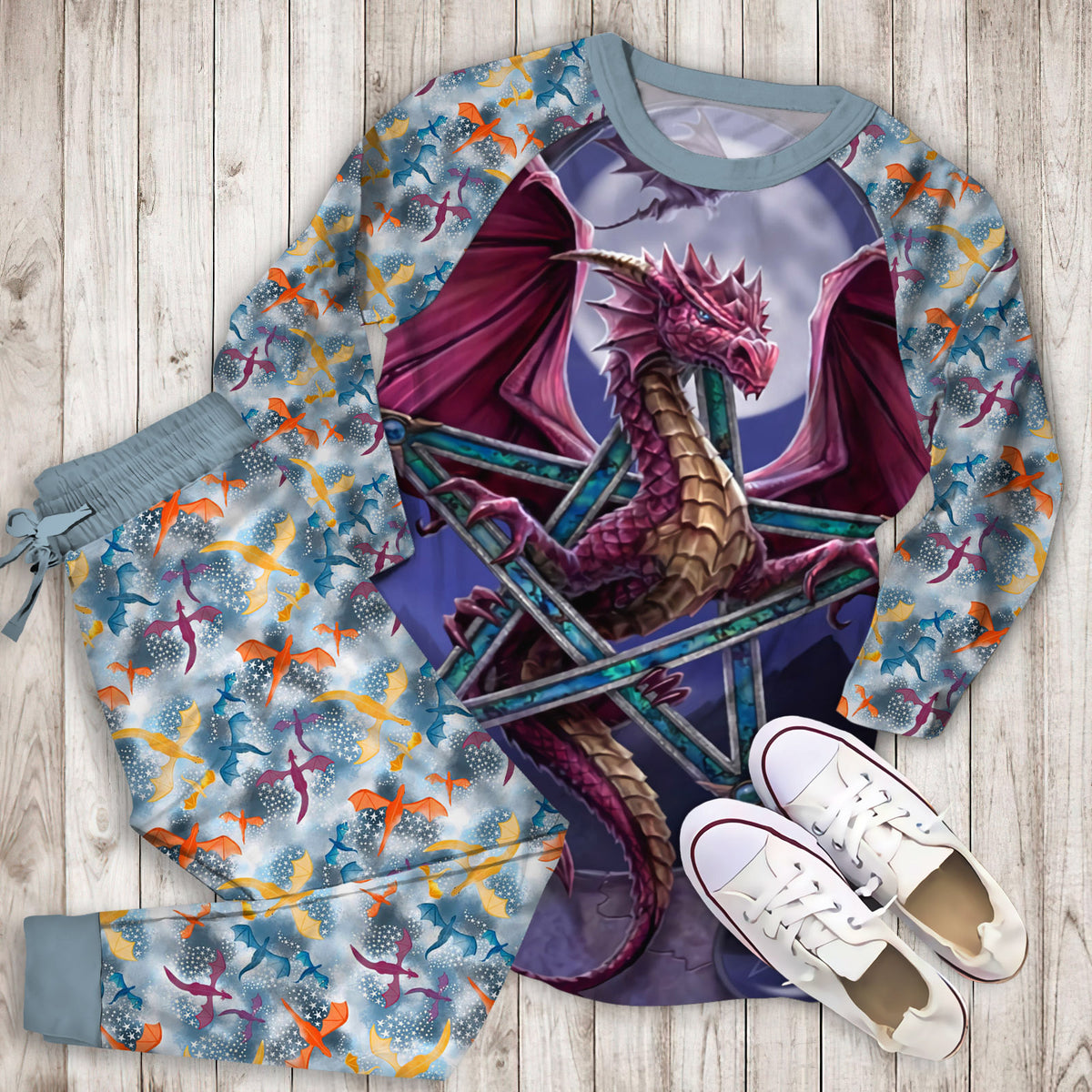 Dragon Pajama Set |Sleepwear Pjs Sets | Raglan Shirt Pants Set
