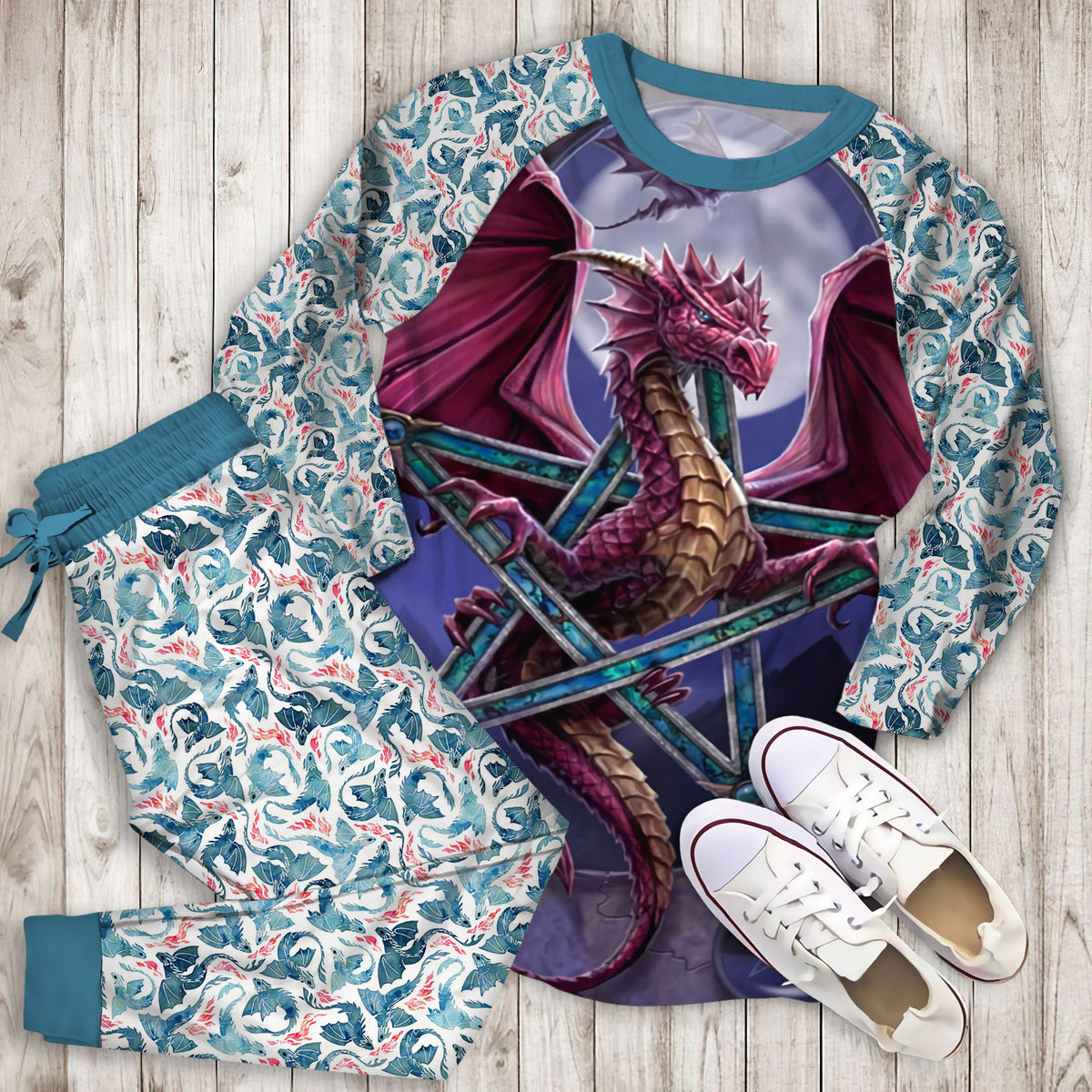 Dragon Pajama Set |Sleepwear Pjs Sets | Raglan Shirt Pants Set
