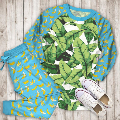 Banana Leaf Pajama Set | Pajamas | Cotton Sleepwear Sets | Soft Long Sleeve Pjs | Raglan Shirt and Pants Set
