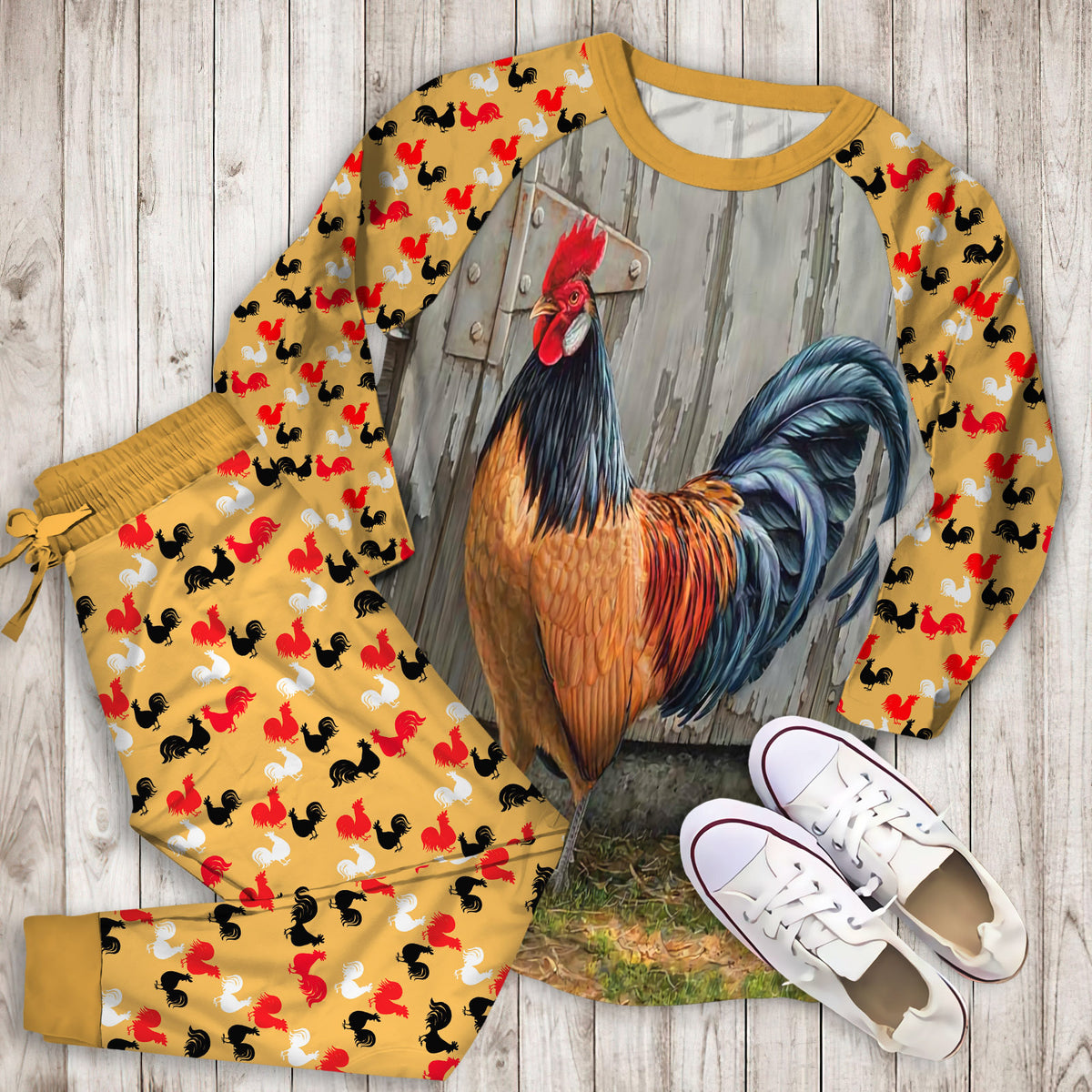 Rooster Pajama Set | Pajamas | Cotton Sleepwear Sets | Soft Long Sleeve Pjs | Raglan Shirt and Pants Set