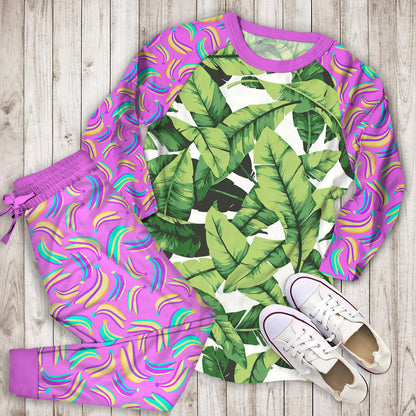 Banana Leaf Pajama Set | Pajamas | Cotton Sleepwear Sets | Soft Long Sleeve Pjs | Raglan Shirt and Pants Set