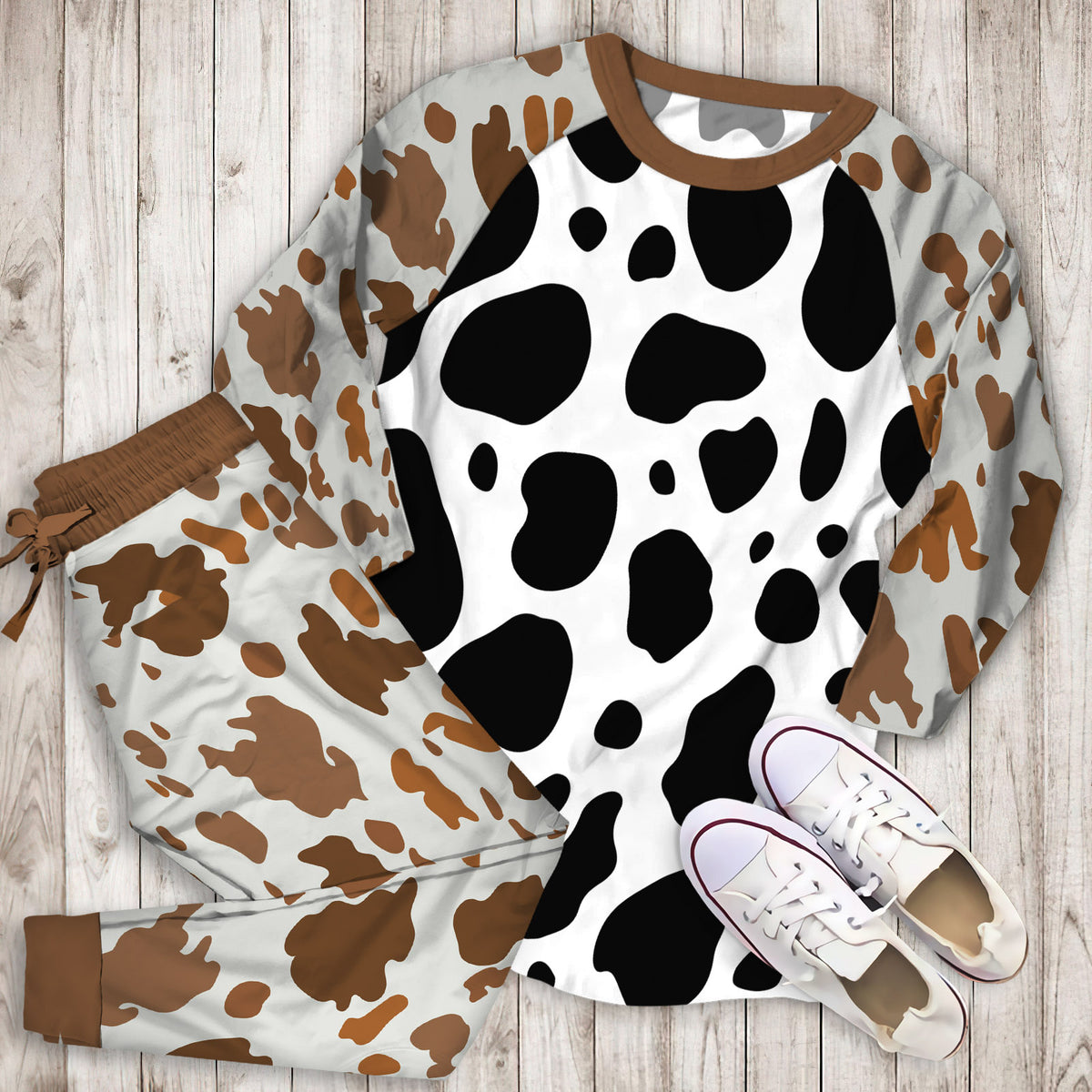 Cow Pajama Set | Pajamas | Cotton Sleepwear Sets | Soft Long Sleeve Pjs | Raglan Shirt and Pants Set