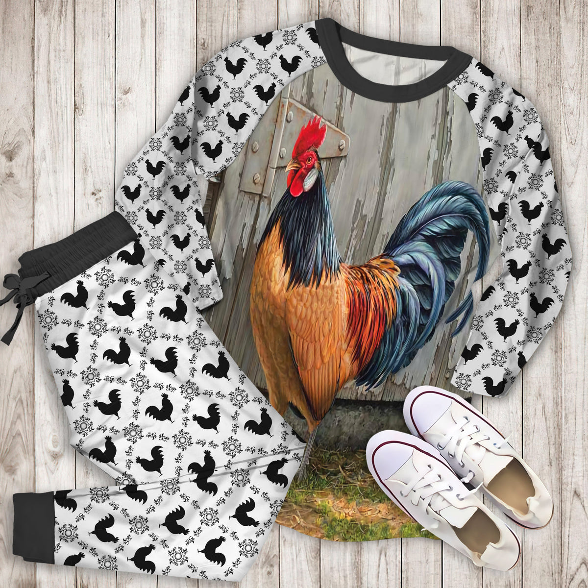 Rooster Pajama Set | Pajamas | Cotton Sleepwear Sets | Soft Long Sleeve Pjs | Raglan Shirt and Pants Set