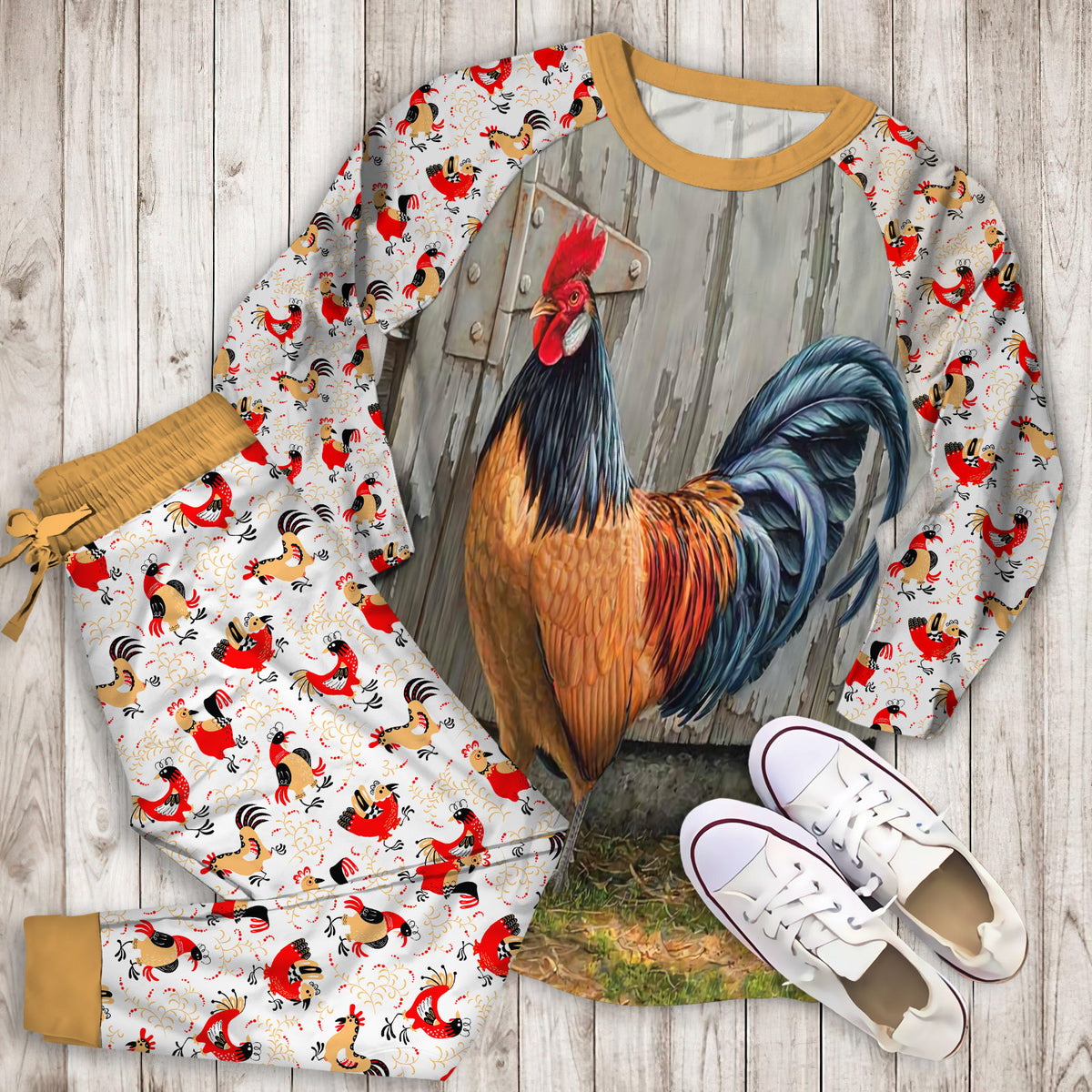 Rooster Pajama Set | Pajamas | Cotton Sleepwear Sets | Soft Long Sleeve Pjs | Raglan Shirt and Pants Set