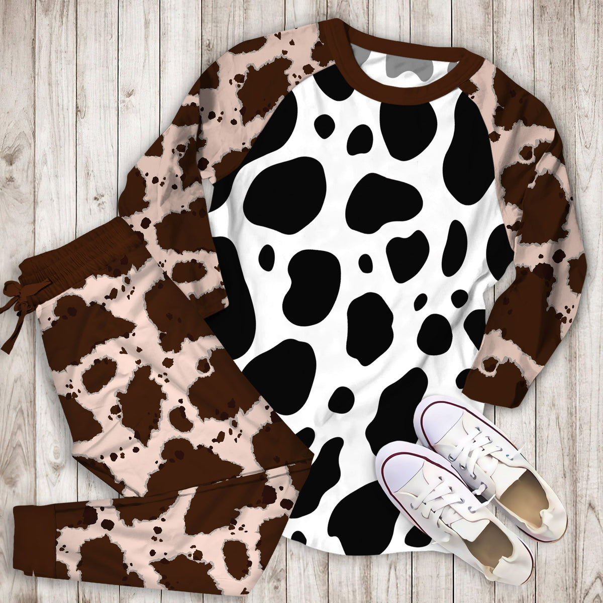 Cow Pajama Set | Pajamas | Cotton Sleepwear Sets | Soft Long Sleeve Pjs | Raglan Shirt and Pants Set