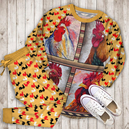 Rooster Chicken Pajama Set | Pajamas | Cotton Sleepwear Sets | Soft Long Sleeve Pjs | Raglan Shirt and Pants Set