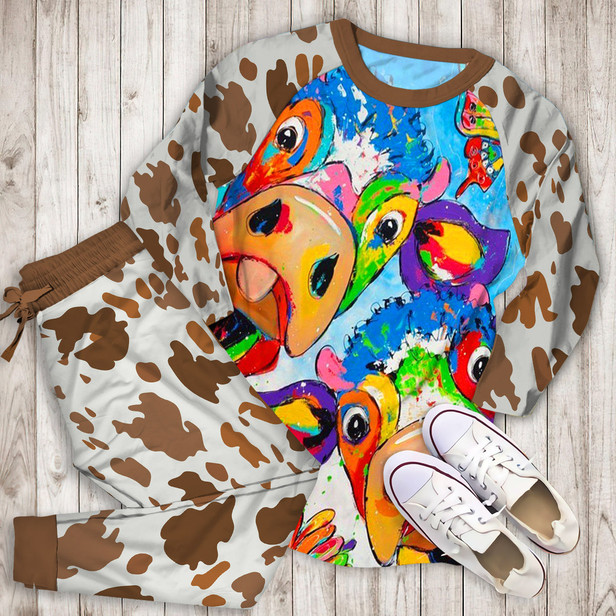 Cows Pajama Set |Sleepwear Pjs Sets | Raglan Shirt Pants Set