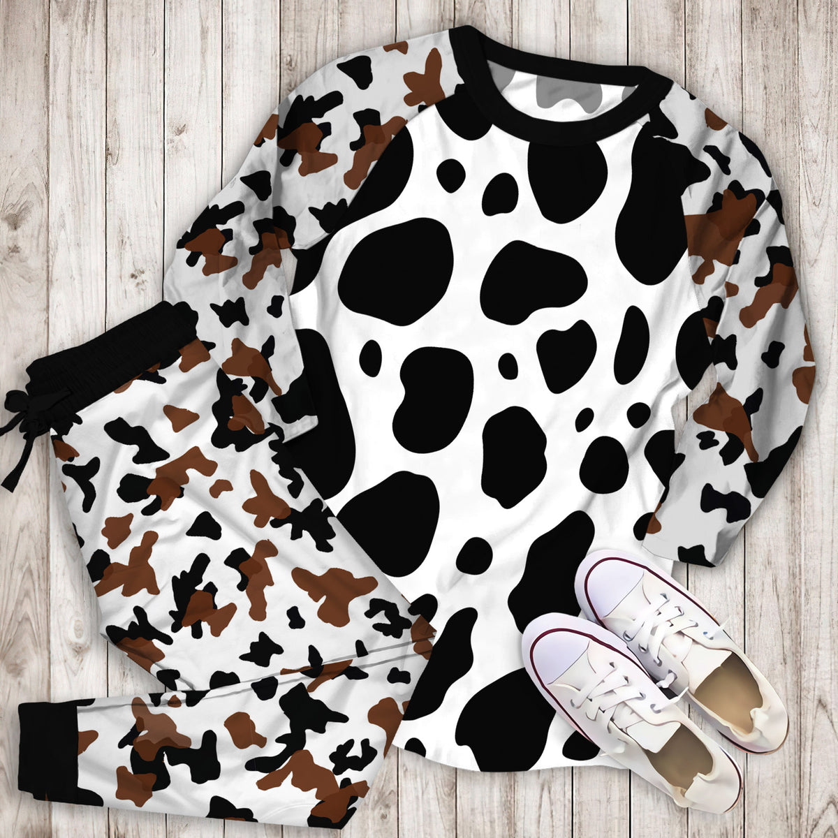 Cow Pajama Set | Pajamas | Cotton Sleepwear Sets | Soft Long Sleeve Pjs | Raglan Shirt and Pants Set