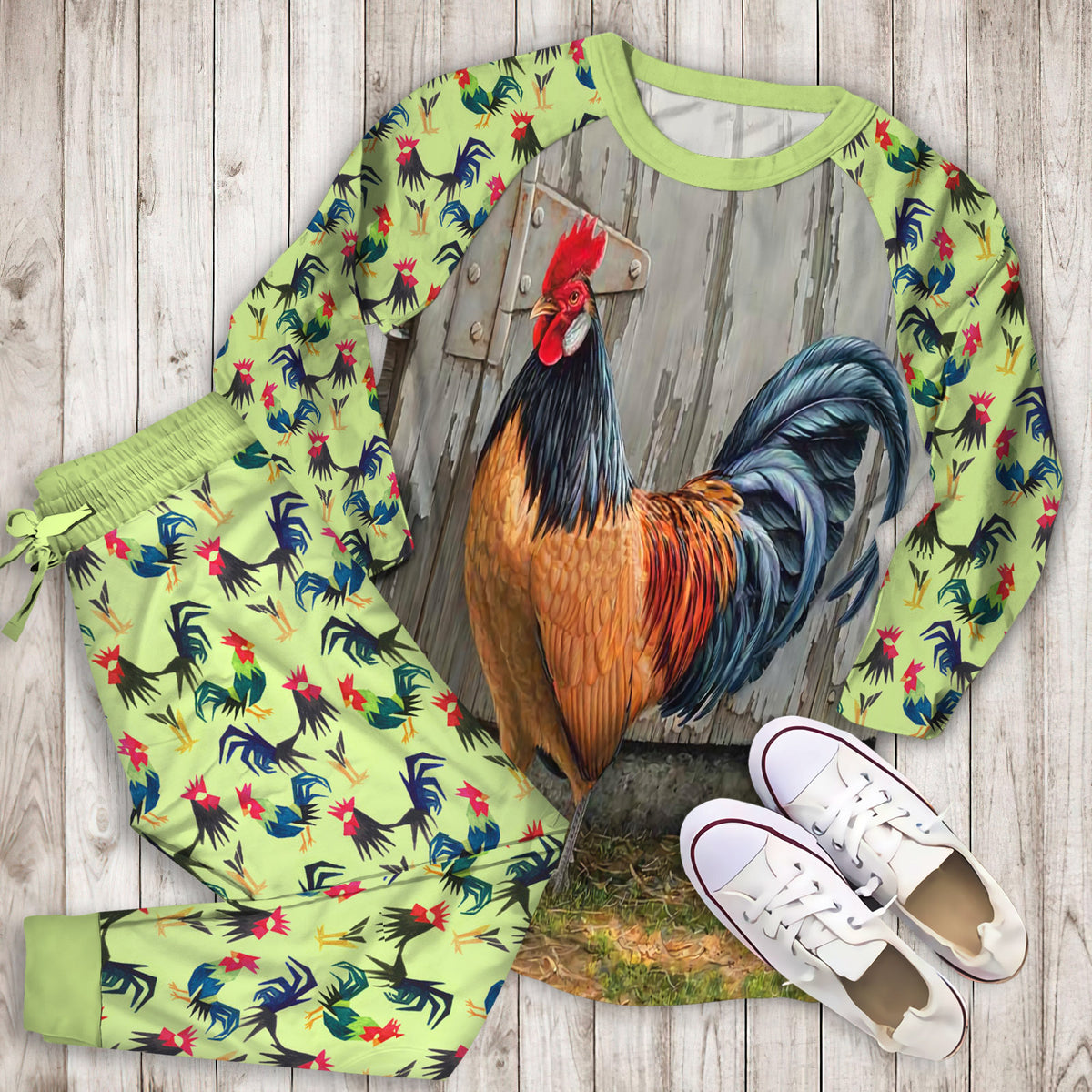 Rooster Pajama Set | Pajamas | Cotton Sleepwear Sets | Soft Long Sleeve Pjs | Raglan Shirt and Pants Set