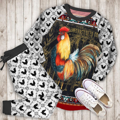 Rustic Rooster Pajama Set | Pajamas | Cotton Sleepwear Sets | Soft Long Sleeve Pjs | Raglan Shirt and Pants Set