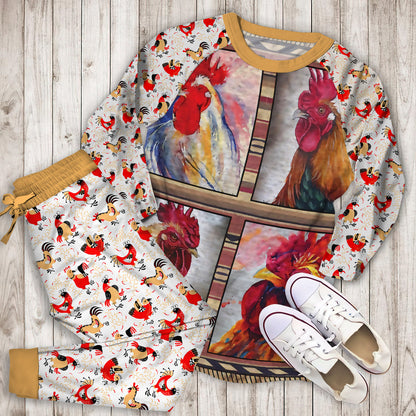 Rooster Chicken Pajama Set | Pajamas | Cotton Sleepwear Sets | Soft Long Sleeve Pjs | Raglan Shirt and Pants Set