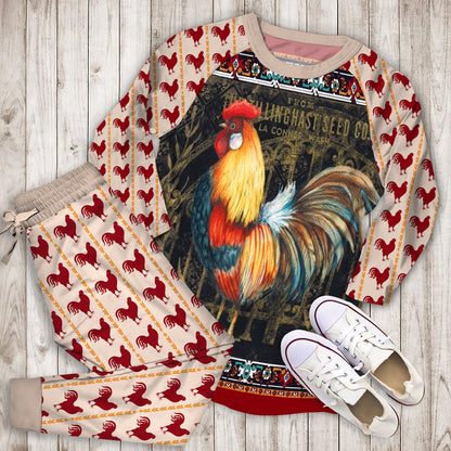 Rustic Rooster Pajama Set | Pajamas | Cotton Sleepwear Sets | Soft Long Sleeve Pjs | Raglan Shirt and Pants Set