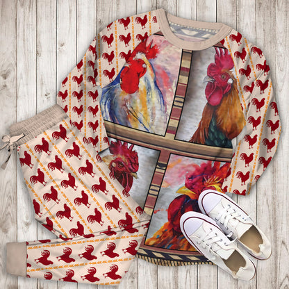 Rooster Chicken Pajama Set | Pajamas | Cotton Sleepwear Sets | Soft Long Sleeve Pjs | Raglan Shirt and Pants Set