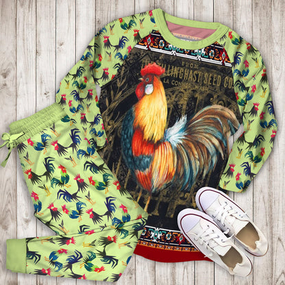 Rustic Rooster Pajama Set | Pajamas | Cotton Sleepwear Sets | Soft Long Sleeve Pjs | Raglan Shirt and Pants Set