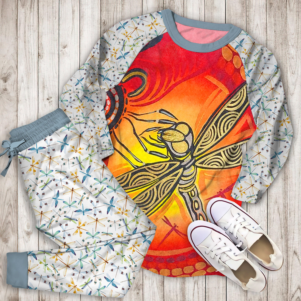 Dragonfly Pajama Set | Pajamas | Cotton Sleepwear Sets | Soft Long Sleeve Pjs | Raglan Shirt and Pants Set