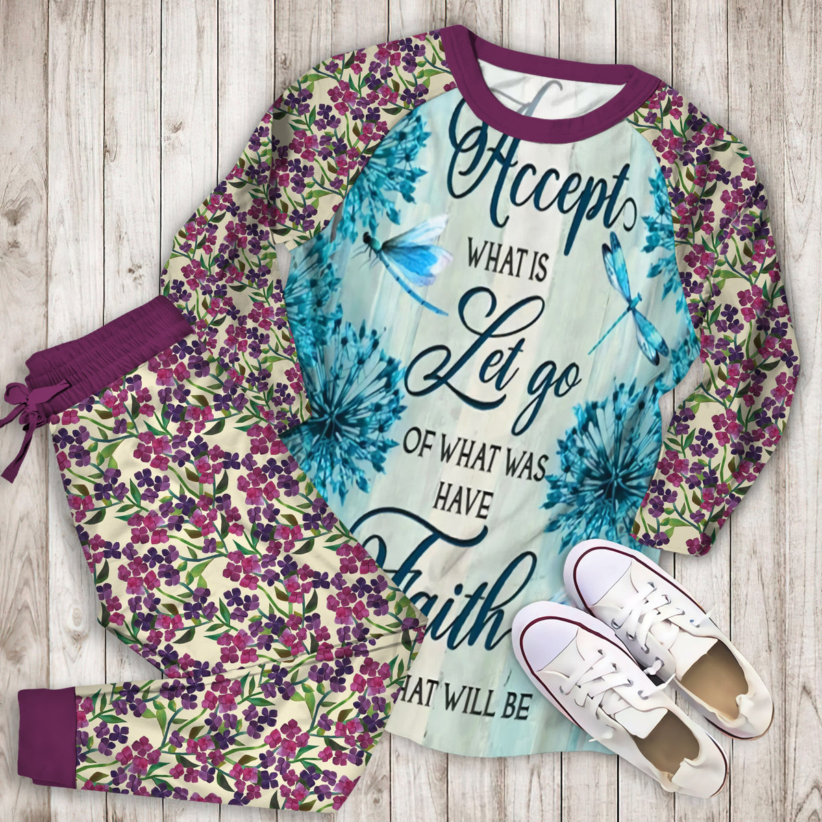 Hydrangea Accept Pajama Set | Pajamas | Cotton Sleepwear Sets | Soft Long Sleeve Pjs | Raglan Shirt and Pants Set