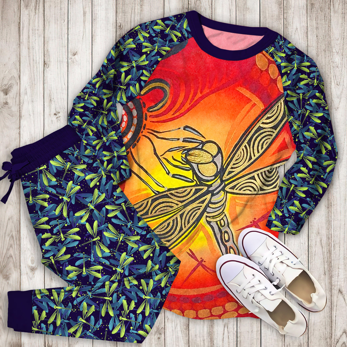 Dragonfly Pajama Set | Pajamas | Cotton Sleepwear Sets | Soft Long Sleeve Pjs | Raglan Shirt and Pants Set