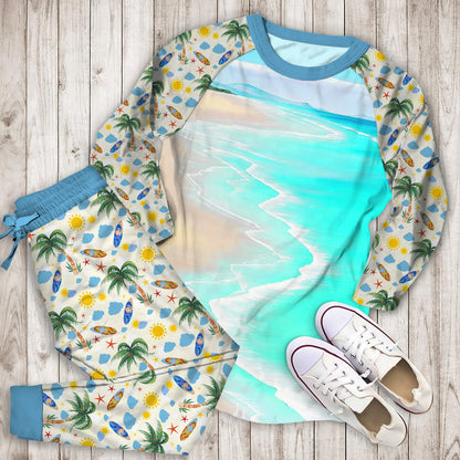 Beach Pajama Set | Pajamas | Cotton Sleepwear Sets | Soft Long Sleeve Pjs | Raglan Shirt and Pants Set