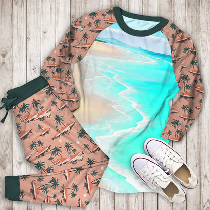 Beach Pajama Set | Pajamas | Cotton Sleepwear Sets | Soft Long Sleeve Pjs | Raglan Shirt and Pants Set