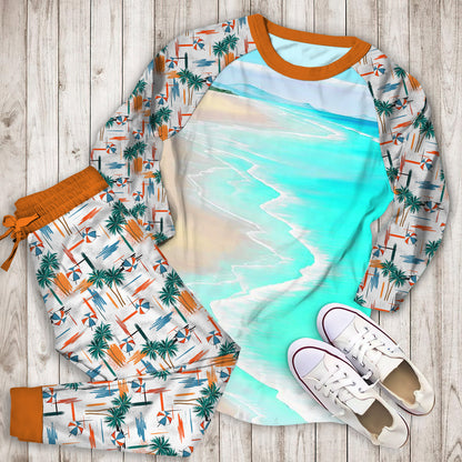 Beach Pajama Set | Pajamas | Cotton Sleepwear Sets | Soft Long Sleeve Pjs | Raglan Shirt and Pants Set