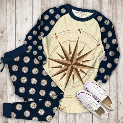 Compass Nautical Pajama Set | Pajamas | Cotton Sleepwear Sets | Soft Long Sleeve Pjs | Raglan Shirt and Pants Set